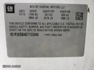 2014 Chevrolet Cruze ECO with VIN 1G1PJ5SB4E7133049, listed as a Copart auction lot 89027605 with 0 mi miles and Salvage Title. Bid and sale history available at carsss.com. Image 14.