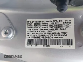 2005 Honda Element LX with VIN 5J6YH18355L006179, listed as a IAAI auction lot 41941764 with 196,772 mi miles and . Bid and sale history available at DreamBid. Image 9.