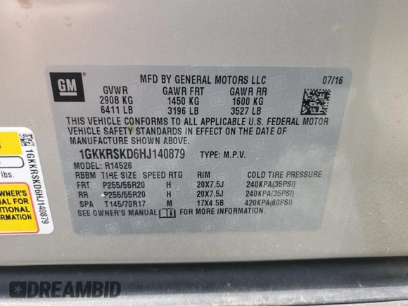 2017 GMC Acadia Limited z VIN 1GKKRSKD6HJ140879, wystawiony jako Copart lot #55217815 z przebiegiem 102 259 mil mil oraz Szkoda całkowita • Salvage title. Historia ofert i sprzedaży dostępna na DreamBid. Obrazek 14.