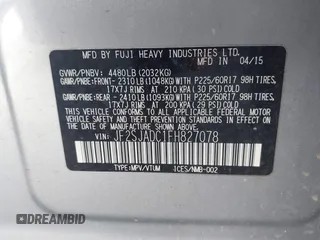 2015 Subaru Forester Premium z VIN JF2SJADC1FH827078, wystawiony jako IAAI lot #41731753 z przebiegiem 152 520 mil mil oraz . Historia ofert i sprzedaży dostępna na DreamBid. Obrazek 9.