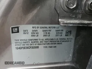 2012 Buick LaCrosse Premium 2 z VIN 1G4GF5E3XCF353906, wystawiony jako Copart lot #57954945 z przebiegiem 110 484 mil mil oraz Szkoda całkowita • Salvage title. Historia ofert i sprzedaży dostępna na DreamBid. Obrazek 12.