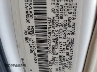 2003 Lexus SC 430 z VIN JTHFN48YX30045320, wystawiony jako Copart lot #57385515 z przebiegiem 104 178 mil mil oraz Szkoda całkowita • Salvage title. Historia ofert i sprzedaży dostępna na DreamBid. Obrazek 13.