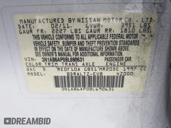 2011 Nissan Sentra SL with VIN 3N1AB6AP0BL690631, listed as a IAAI auction lot 41989925 with 216,300 mi miles and . Bid and sale history available at DreamBid. Image 9.