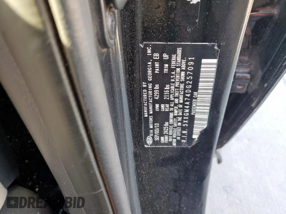 2013 Kia Optima LX with VIN 5XXGM4A74DG257091, listed as a Copart auction lot 47219175 with 136,300 mi miles and Salvage Title. Bid and sale history available at carsss.com. Image 13.