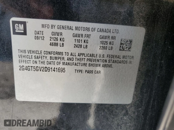 2013 Buick Regal Turbo Premium 2 with VIN 2G4GT5GV2D9141695, listed as a Copart auction lot 66193884 with 182,906 mi miles and Non Repairable. Bid and sale history available at DreamBid. Image 13.