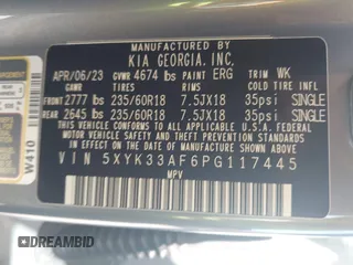 2023 Kia Sportage EX with VIN 5XYK33AF6PG117445, listed as a IAAI auction lot 42252081 with 18,070 mi miles and . Bid and sale history available at DreamBid. Image 9.