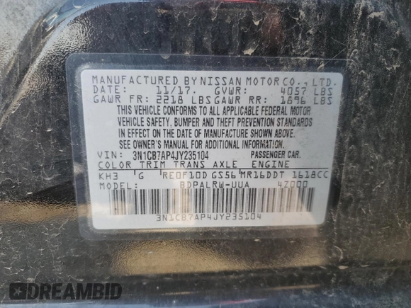 2018 Nissan Sentra SR Turbo с VIN 3N1CB7AP4JY235104, выставлен на аукционе Copart как лот 52151345 с пробегом 72 661 миль миль и Списание • Salvage title. История ставок и продаж доступна на DreamBid. Изображение 15.
