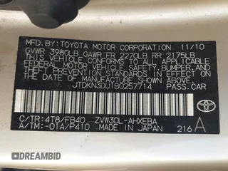 2011 Toyota Prius I with VIN JTDKN3DU1B0257714, listed as a IAAI auction lot 41520228 with 212,646 mi miles. Bid and sale history available at carsss.com. Image 9.