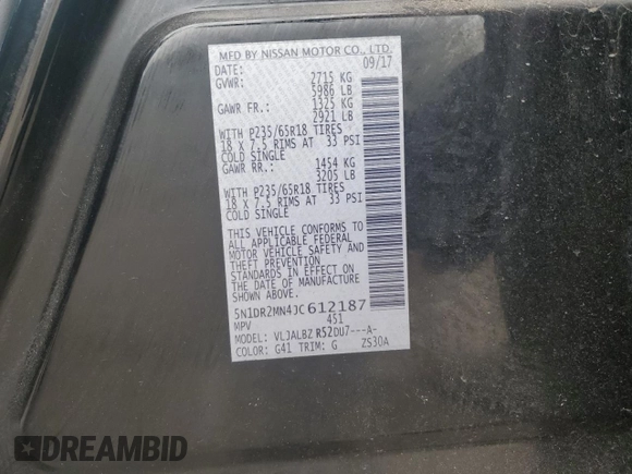 2018 Nissan Pathfinder SV with VIN 5N1DR2MN4JC612187, listed as a Copart auction lot 50704915 with 135,686 mi miles and Salvage Title. Bid and sale history available at carsss.com. Image 13.