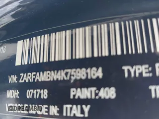 2019 Alfa Romeo Giulia Ti Sport with VIN ZARFAMBN4K7598164, listed as a IAAI auction lot 42146318 with 58,287 mi miles and . Bid and sale history available at DreamBid. Image 9.