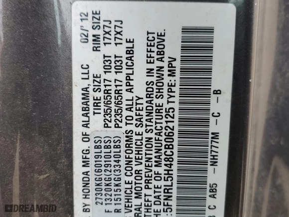 2012 Honda Odyssey EX with VIN 5FNRL5H48CB062125, listed as a Copart auction lot 45714095 with 139,476 mi miles and Salvage Title. Bid and sale history available at carsss.com. Image 13.