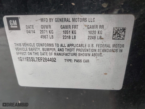 2014 Chevrolet Malibu LT with VIN 1G11E5SL7EF284492, listed as a IAAI auction lot 42024877 with 203,403 mi miles. Bid and sale history available at carsss.com. Image 9.