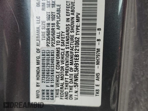 2014 Honda Odyssey Touring z VIN 5FNRL5H91EB121062, wystawiony jako Copart lot #53546515 z przebiegiem 192 136 mil mil oraz Szkoda całkowita • Salvage title. Historia ofert i sprzedaży dostępna na DreamBid. Obrazek 14.