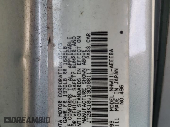 2003 Toyota Prius z VIN JT2BK18U130088117, wystawiony jako Copart lot #57264675 z przebiegiem 185 926 mil mil oraz Szkoda całkowita • Salvage title. Historia ofert i sprzedaży dostępna na DreamBid. Obrazek 12.