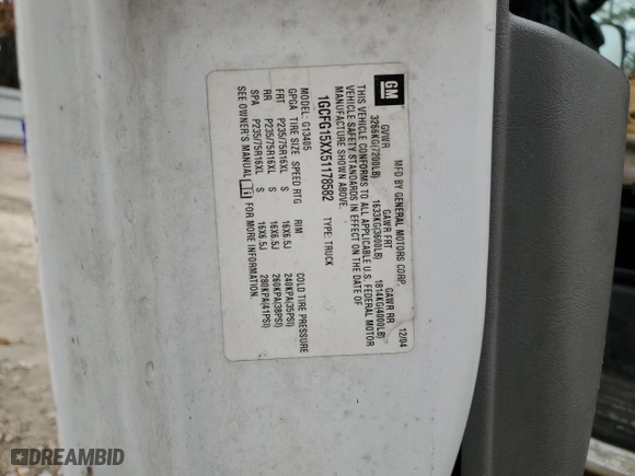2005 Chevrolet Express Cargo Van with VIN 1GCFG15XX51178582, listed as a Copart auction lot 43621175 with 215,504 mi miles and Salvage Title. Bid and sale history available at carsss.com. Image 16.