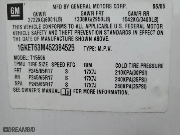 2005 GMC Envoy Denali with VIN 1GKET63M452384525, listed as a Copart auction lot 82117214 with 182,469 mi miles and Salvage Title. Bid and sale history available at carsss.com. Image 15.
