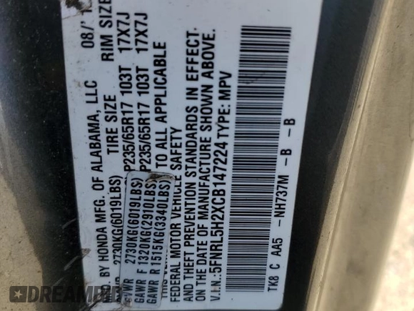 2012 Honda Odyssey LX z VIN 5FNRL5H2XCB147224, wystawiony jako Copart lot #59165425 z przebiegiem 214 730 mil mil oraz Szkoda całkowita • Salvage title. Historia ofert i sprzedaży dostępna na DreamBid. Obrazek 13.