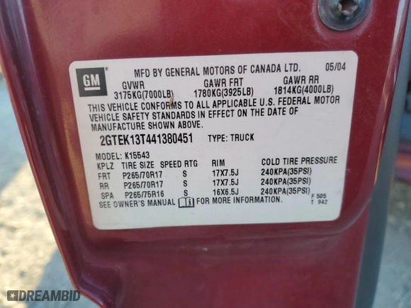 2004 GMC Sierra 1500 Crew Cab SLT with VIN 2GTEK13T441380451, listed as a Copart auction lot 85907364 with 284,973 mi miles and Salvage Title. Bid and sale history available at carsss.com. Image 12.