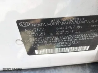 2015 Hyundai Sonata 2.4L Sport with VIN 5NPE34AF6FH227230, listed as a IAAI auction lot 41843379 with 186,332 mi miles. Bid and sale history available at carsss.com. Image 9.