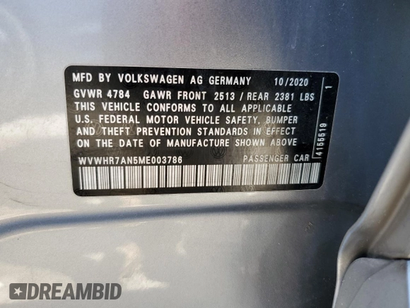 2021 Volkswagen Arteon SEL R-Line with VIN WVWHR7AN5ME003786, listed as a Copart auction lot 75170784 with 64,470 mi miles and Salvage title. Bid and sale history available at DreamBid. Image 15.