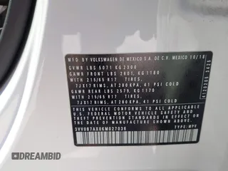 2019 Volkswagen Tiguan S with VIN 3VV0B7AX0KM027036, listed as a IAAI auction lot 42202681 with 75,192 mi miles and . Bid and sale history available at DreamBid. Image 9.
