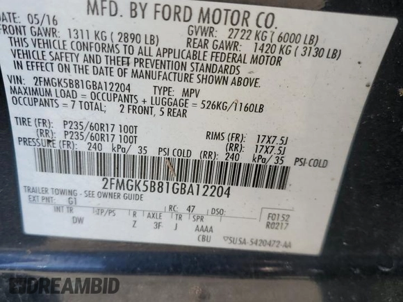 2016 Ford Flex SE with VIN 2FMGK5B81GBA12204, listed as a Copart auction lot 73691154 with 134,369 mi miles and Salvage Title. Bid and sale history available at carsss.com. Image 13.