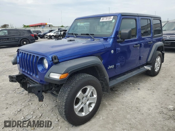 2019 Jeep Wrangler Unlimited Sport S z VIN 1C4HJXDG3KW526414, wystawiony jako Copart lot #58778155 z przebiegiem 93 629 mil mil oraz Szkoda całkowita • Salvage title. Historia ofert i sprzedaży dostępna na DreamBid. Obrazek 1.