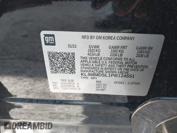 2023 Buick Encore GX Select with VIN KL4MMDSL1PB124551, listed as a IAAI auction lot 42362364 with 16,867 mi miles and . Bid and sale history available at DreamBid. Image 9.