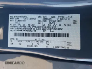 2024 Ford Ranger LARIAT with VIN 1FTER4KH6RLE12781, listed as a Copart auction lot 76406614 with 7,332 mi miles and Salvage Title. Bid and sale history available at carsss.com. Image 12.