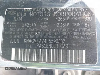 2015 Kia Optima LX z VIN KNAGM4A74F5590332, wystawiony jako IAAI lot #42304364 z przebiegiem 131 720 mil mil oraz . Historia ofert i sprzedaży dostępna na DreamBid. Obrazek 9.