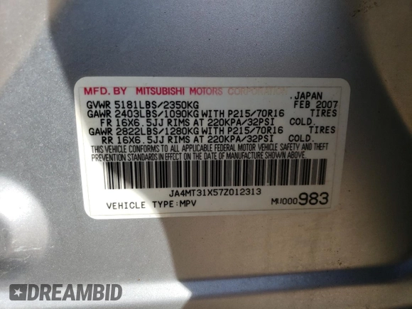 2007 Mitsubishi Outlander LS z VIN JA4MT31X57Z012313, wystawiony jako Copart lot #48812055 z przebiegiem 139 066 mil mil oraz Szkoda całkowita • Salvage title. Historia ofert i sprzedaży dostępna na DreamBid. Obrazek 13.