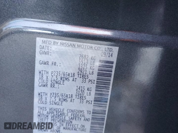 2014 Infiniti QX60 with VIN 5N1AL0MN0EC555484, listed as a Copart auction lot 54591715 with 65,633 mi miles and Non Repairable. Bid and sale history available at DreamBid. Image 13.