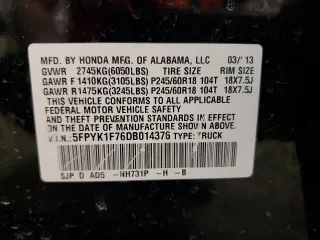 2013 Honda Ridgeline Sport с VIN 5FPYK1F76DB014376, выставлен на аукционе Copart как лот 55830025 с пробегом 160 434 миль миль и Чистый • Clean title. История ставок и продаж доступна на DreamBid. Изображение 12.