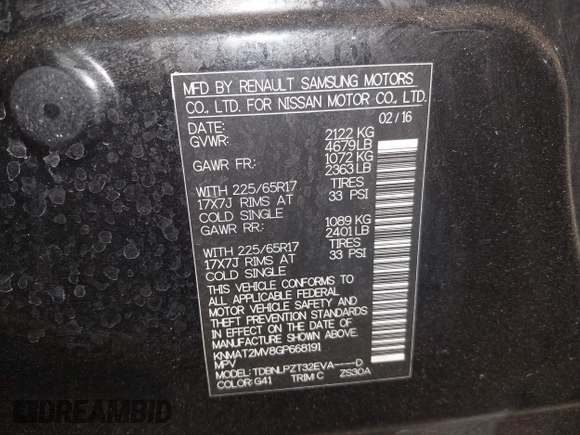 2016 Nissan Rogue SV z VIN KNMAT2MV8GP668191, wystawiony jako IAAI lot #42237376 z przebiegiem 93 719 mil mil oraz . Historia ofert i sprzedaży dostępna na DreamBid. Obrazek 9.