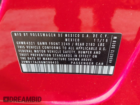 2016 Volkswagen Jetta Sport z VIN 3VWD17AJXGM280433, wystawiony jako IAAI lot #41961895 z przebiegiem 89 814 mil mil oraz . Historia ofert i sprzedaży dostępna na DreamBid. Obrazek 9.