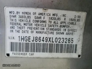 1999 Honda Civic EX with VIN 1HGEJ8649XL023265, listed as a Copart auction lot 53534445 with 265,017 mi miles and Clean Title. Bid and sale history available at carsss.com. Image 12.