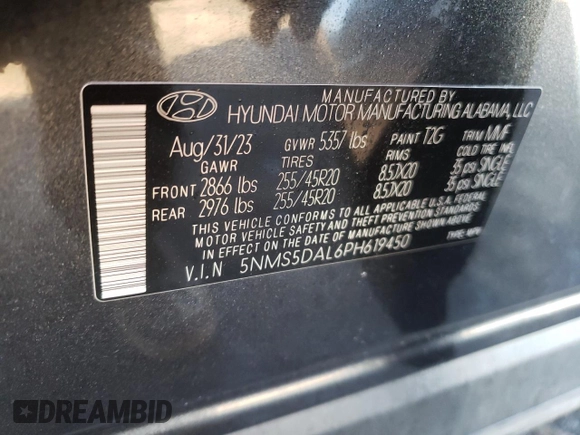 2023 Hyundai Santa Fe Calligraphy with VIN 5NMS5DAL6PH619450, listed as a Copart auction lot 46911575 with 15,164 mi miles and Salvage Title. Bid and sale history available at carsss.com. Image 14.