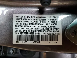 2014 Honda Civic Sedan LX with VIN 19XFB2F55EE218663, listed as a Copart auction lot 54677245 with 131,723 mi miles and Salvage Title. Bid and sale history available at carsss.com. Image 12.