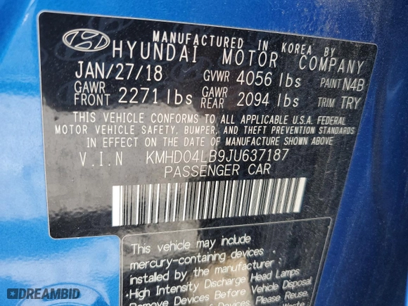 2018 Hyundai Elantra Sport with VIN KMHD04LB9JU637187, listed as a Copart auction lot 43939845 with 47,961 mi miles and Salvage Title. Bid and sale history available at carsss.com. Image 12.