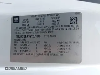 2016 Chevrolet Colorado 2WD WT z VIN 1GCHSBEA1G1261846, wystawiony jako IAAI lot #42299834 z przebiegiem 246 966 mil mil oraz . Historia ofert i sprzedaży dostępna na DreamBid. Obrazek 9.