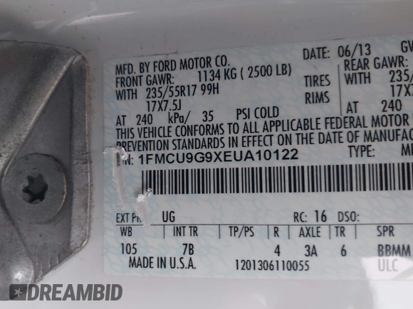 2014 Ford Escape SE with VIN 1FMCU9G9XEUA10122, listed as a IAAI auction lot 42025700 with 108,444 mi miles. Bid and sale history available at carsss.com. Image 9.