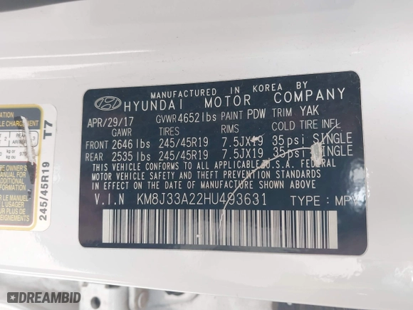 2017 Hyundai Tucson Value with VIN KM8J33A22HU493631, listed as a IAAI auction lot 41546380 with 1 mi miles. Bid and sale history available at carsss.com. Image 9.