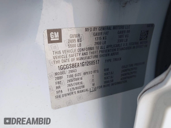 2016 Chevrolet Colorado 2WD WT with VIN 1GCGSBEA1G1268517, listed as a IAAI auction lot 41884298 with 49,417 mi miles and . Bid and sale history available at DreamBid. Image 9.