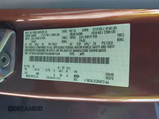 2017 Ford Escape SE with VIN 1FMCU0G97HUB49124, listed as a IAAI auction lot 41775132 with 103,069 mi miles. Bid and sale history available at carsss.com. Image 9.