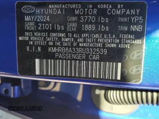 2024 Hyundai Venue SE with VIN KMHRB8A33RU332539, listed as a Copart auction lot 87899845 with 7,517 mi miles and Salvage Title. Bid and sale history available at DreamBid. Image 15.