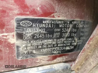 2003 Hyundai Santa Fe GLS with VIN KM8SC73D43U449794, listed as a Copart auction lot 43628875 with 0 mi miles and Salvage Title. Bid and sale history available at carsss.com. Image 13.