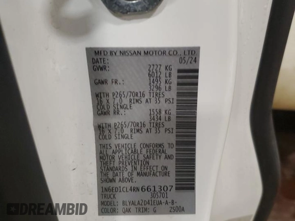 2024 Nissan Frontier S с VIN 1N6ED1CL4RN661307, выставлен на аукционе Copart как лот 58308945 с пробегом 12 469 миль миль и Чистый • Clean title. История ставок и продаж доступна на DreamBid. Изображение 13.