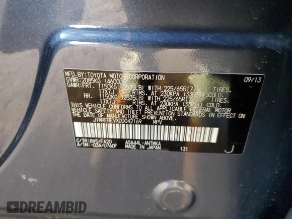 2013 Toyota RAV4 XLE with VIN JTMRFREVXDD042169, listed as a Copart auction lot 49113535 with 36,828 mi miles and Salvage Title. Bid and sale history available at carsss.com. Image 15.