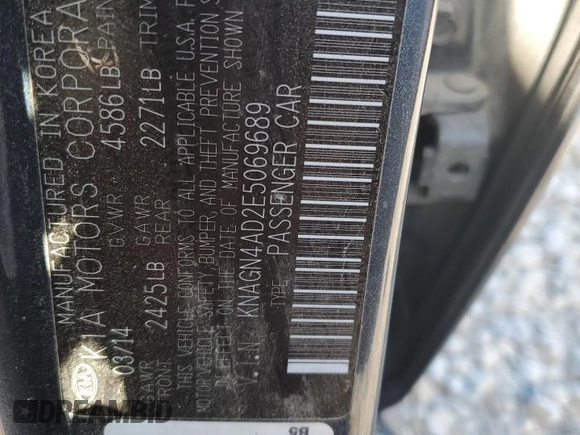 2014 Kia Optima Hybrid EX with VIN KNAGN4AD2E5069689, listed as a Copart auction lot 58657174 with 193,658 mi miles and Salvage Title. Bid and sale history available at carsss.com. Image 12.