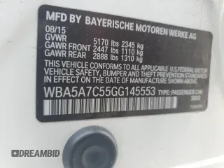 2016 BMW 5 Series 528i xDrive with VIN WBA5A7C55GG145553, listed as a Copart auction lot 48378075 with 58,673 mi miles and Salvage Title. Bid and sale history available at DreamBid. Image 14.
